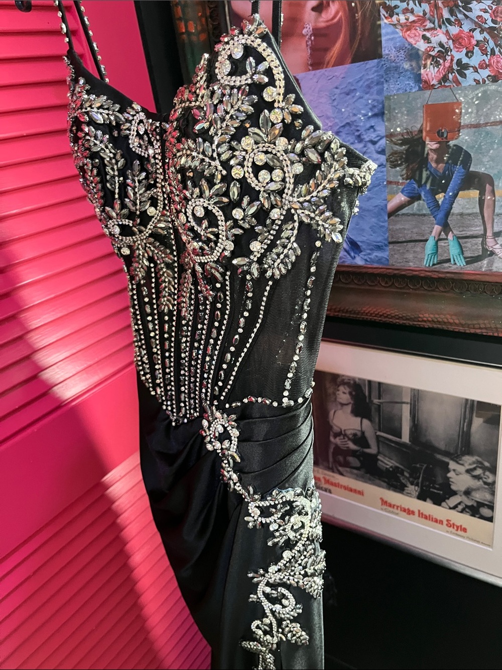 Black Beaded Evening Gown with Silver Embellishment - Picture 13 of 17